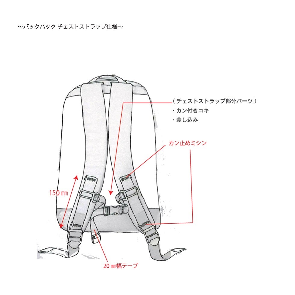 センニチ帆布のバックパック　チェストストラップの設計図