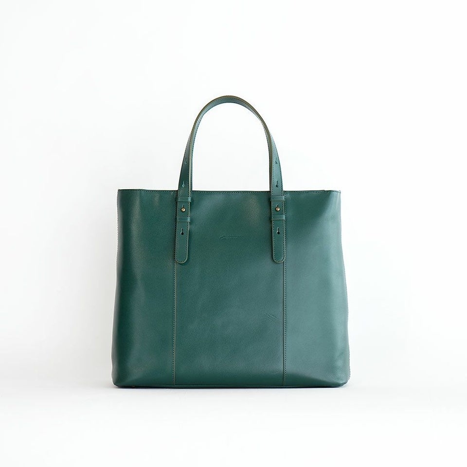 ボーダーオイルレザートートキャメル正面画像