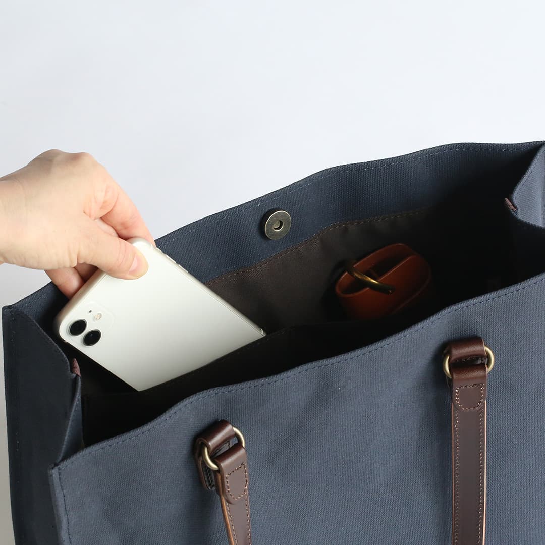  6号帆布のシカクイトート内装オープンポケット